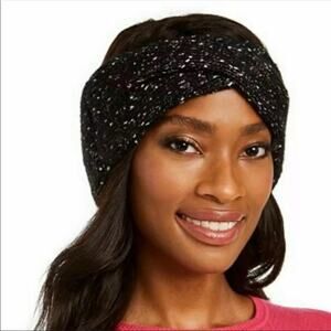 DKNY Fleece Lined Headband Black Copper Metallic Winter Head Warmer Turban LOOK